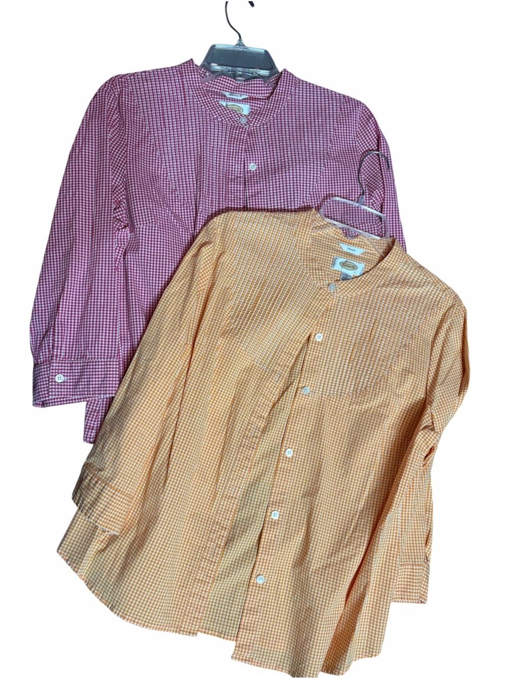 Talbots Pink Orange Gingham Check Button Up Shirt Shirts 2 piece set